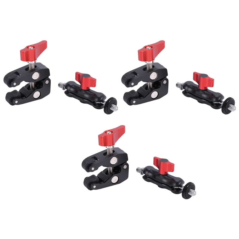 3X Slr Camera Magic Arm Double Hot Shoe Ball Head Crab Claw Clip Universal Monitor Bracket Ball Head Clamp Super Holder