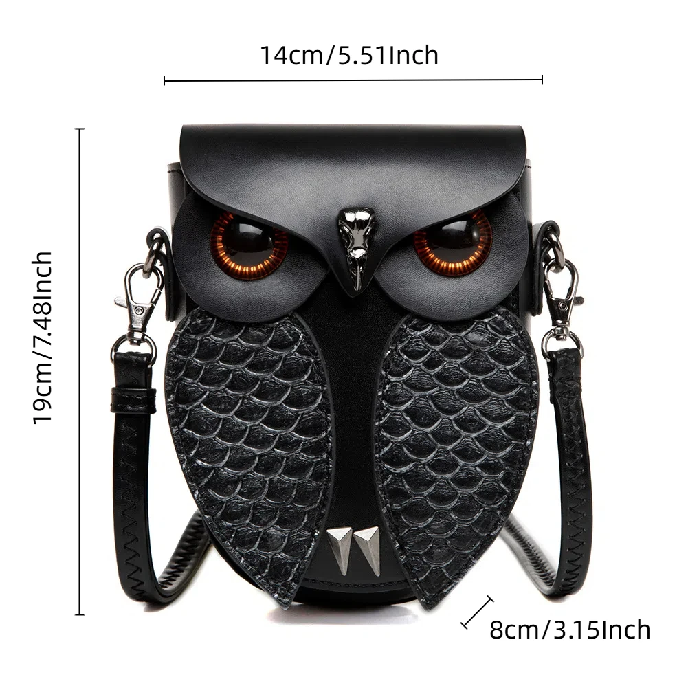 Personalised Retro PU Ladies Shoulder Bag Punk Owl Slanting Cross Small Bag Playful Creative Coin Purse Party Music Festival