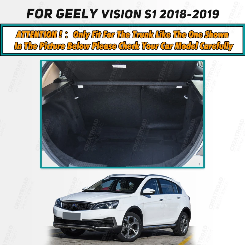 Auto Full Coverage Trunk Mat For GEELY Vision S1 2018 2019 Car Boot Cover Pad Cargo Liner Interior Protector Accessories