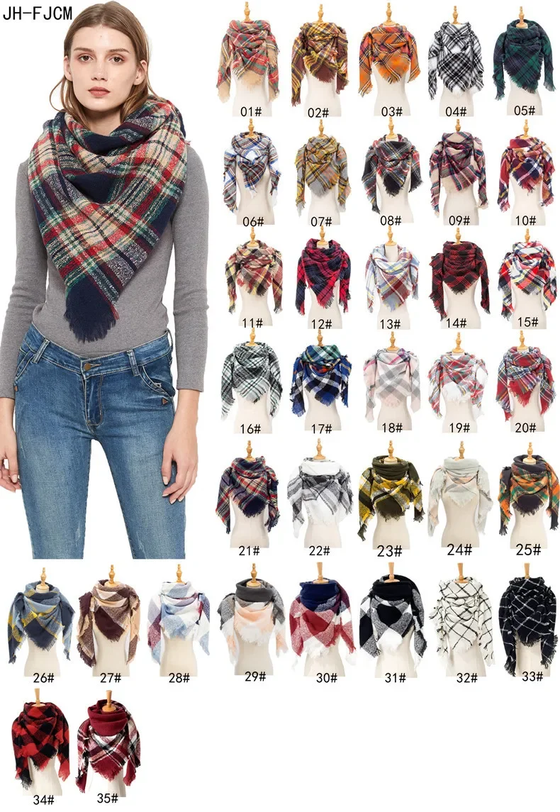 Women Winter Scarf Cashmere Knitted Plaid Shawl Neck Wrap Thick Blanket Warm Stoles Lady Pashmina Bandana Triangle Scarves