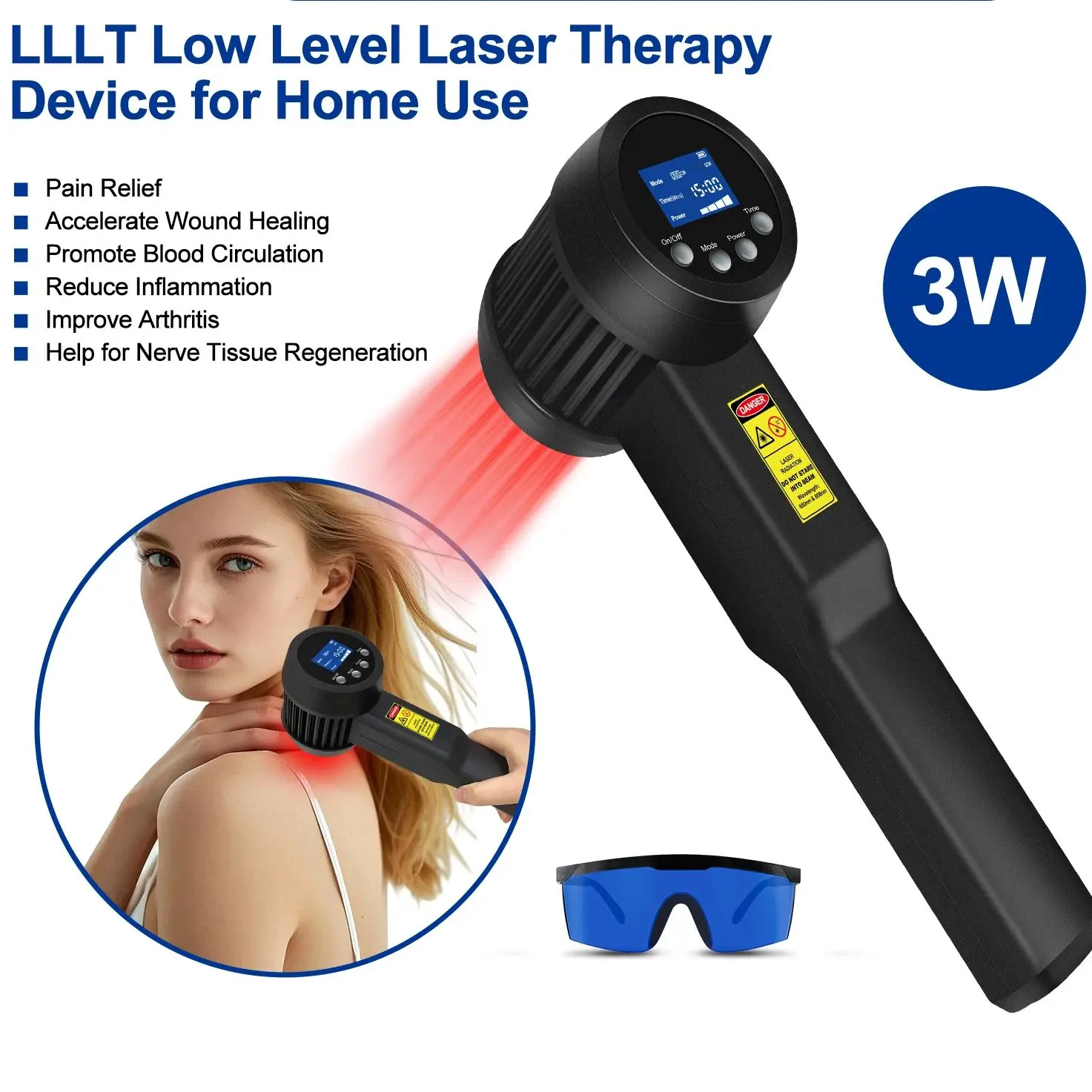 

LLLT Low Level Cold Laser Therapy Device 3W 650nm Red Light Treatment for Arthritis Muscle Pain Non-invasive Home Physiotherapy