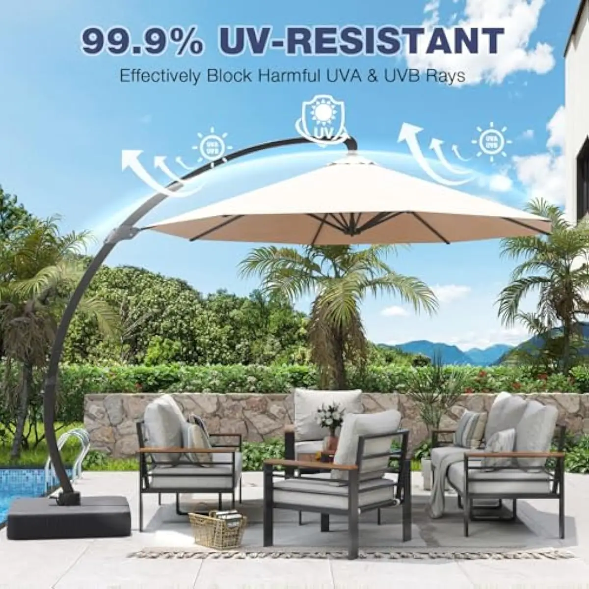 Outdoor Sectional Seating for 7 with Adjustable Sun Shade, Extra-Wide 26-Inch Seats, 5-Inch High-Resilience Cushions, Ergonomic