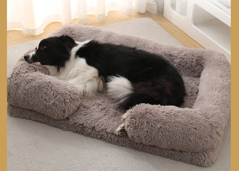 Großes Hundebett, Plüsch-Hundebett, Winter-Plüschbett, Verdicktes Hundeschlafbett, Sofa, Abnehmbare Auflage, Hundebett für Kleine und Große Hunde, Quadratischer Hundezwinger – Detail 1