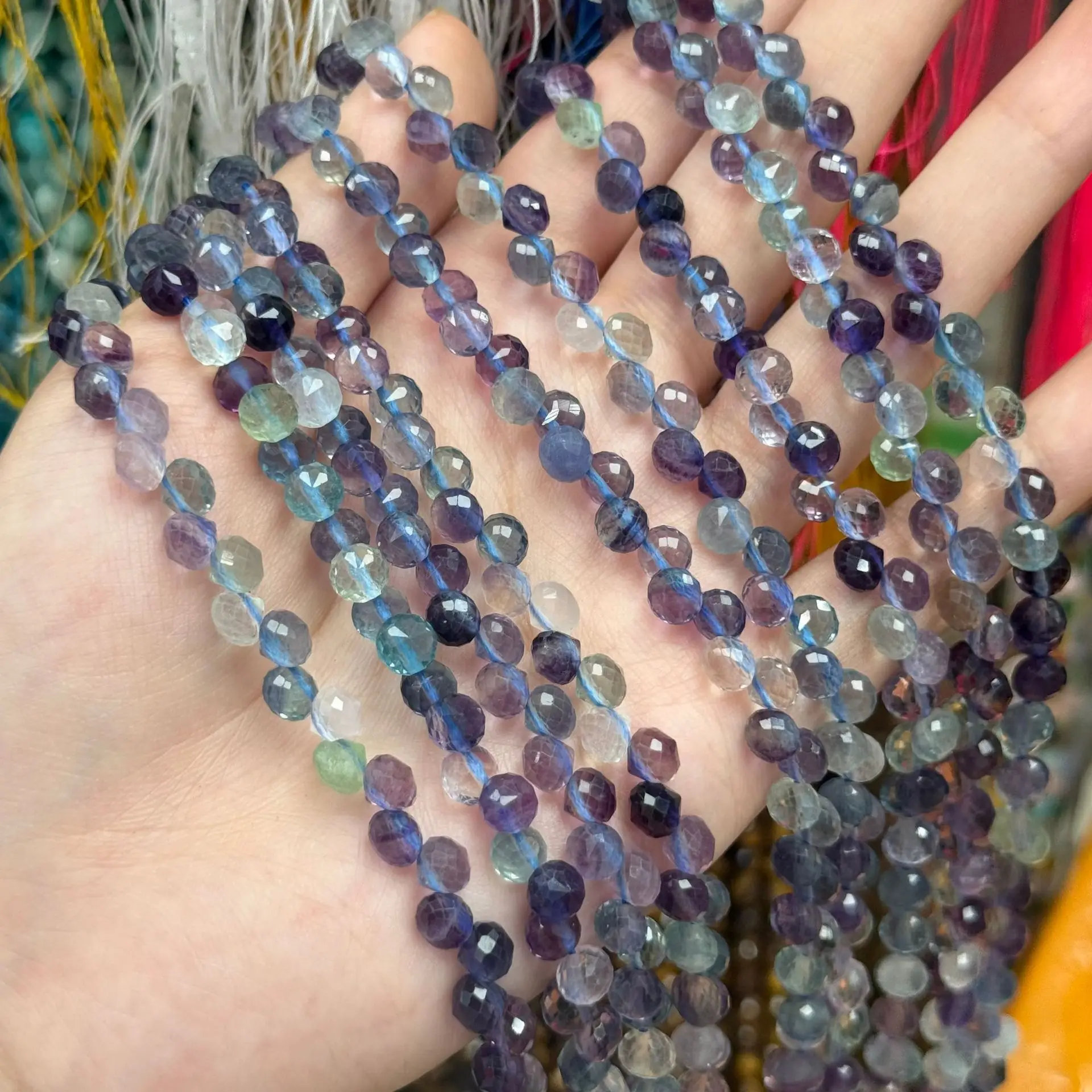 1 Strand 5.5mm Natural Rainbow Fluorite Faceted Round Beads Loose Gemstone Beads for DIY Bracelet Necklace Jewelry Making