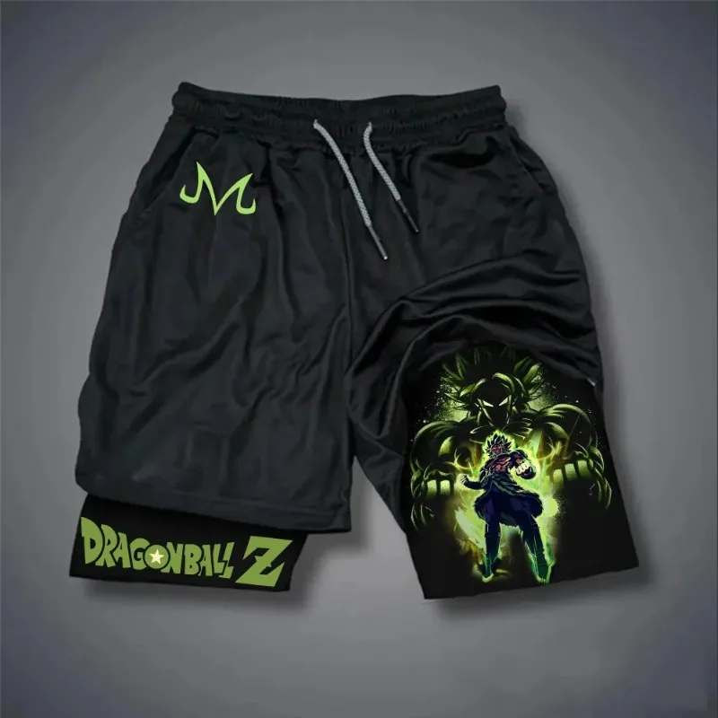 Pantaloncini estivi a due piani da uomo Anime giapponesi Dragon Ball Z Broli Graphic GYM Pantaloncini ad asciugatura rapida con tasche Pantaloni corti 2 in 1