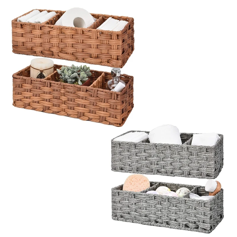 

Bathroom Toilet Organizer,Back Of Toilet Storage Basket,Waterproof Storage Baskets For Toilet Tank 3 Section 2Pack