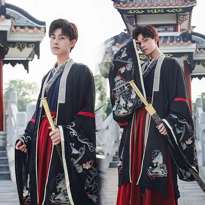 

Male Hanfu male Xianqi black dragon embroidery Wei Jin Chinese style ancient costume Han elements full set