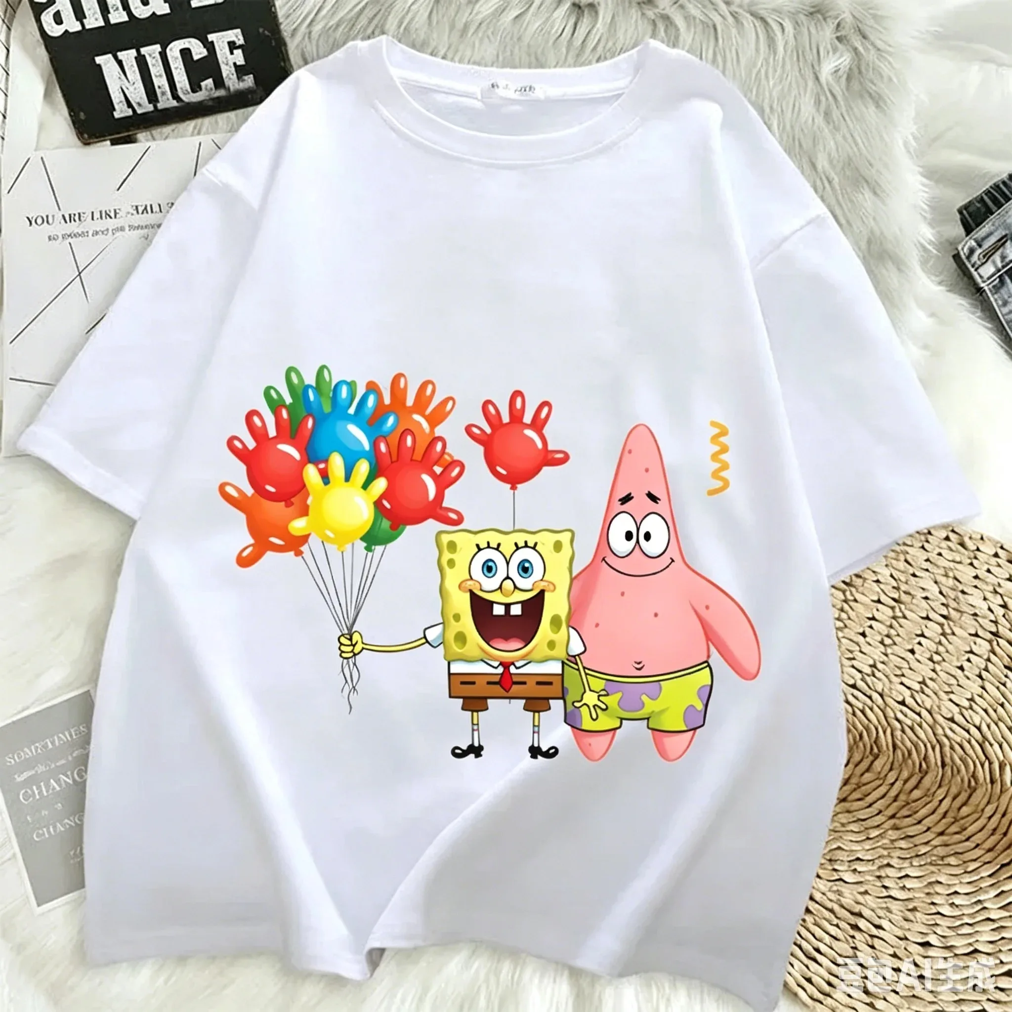 SpongeBob Schwammkopf T-Shirt Patrick Star Fischerboot-Print Tee Sommer Unisex Harajuku Streetwear Lustiges Cartoon-Oberteil – Detail 9