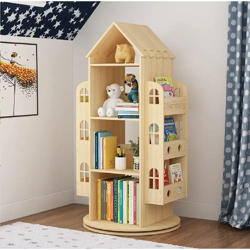 

Rotating Bookshelf 360 Display Floor Standing Bookcase Storage Rack Children's Bookshelf, Wood Book Shelf Organizer Stand