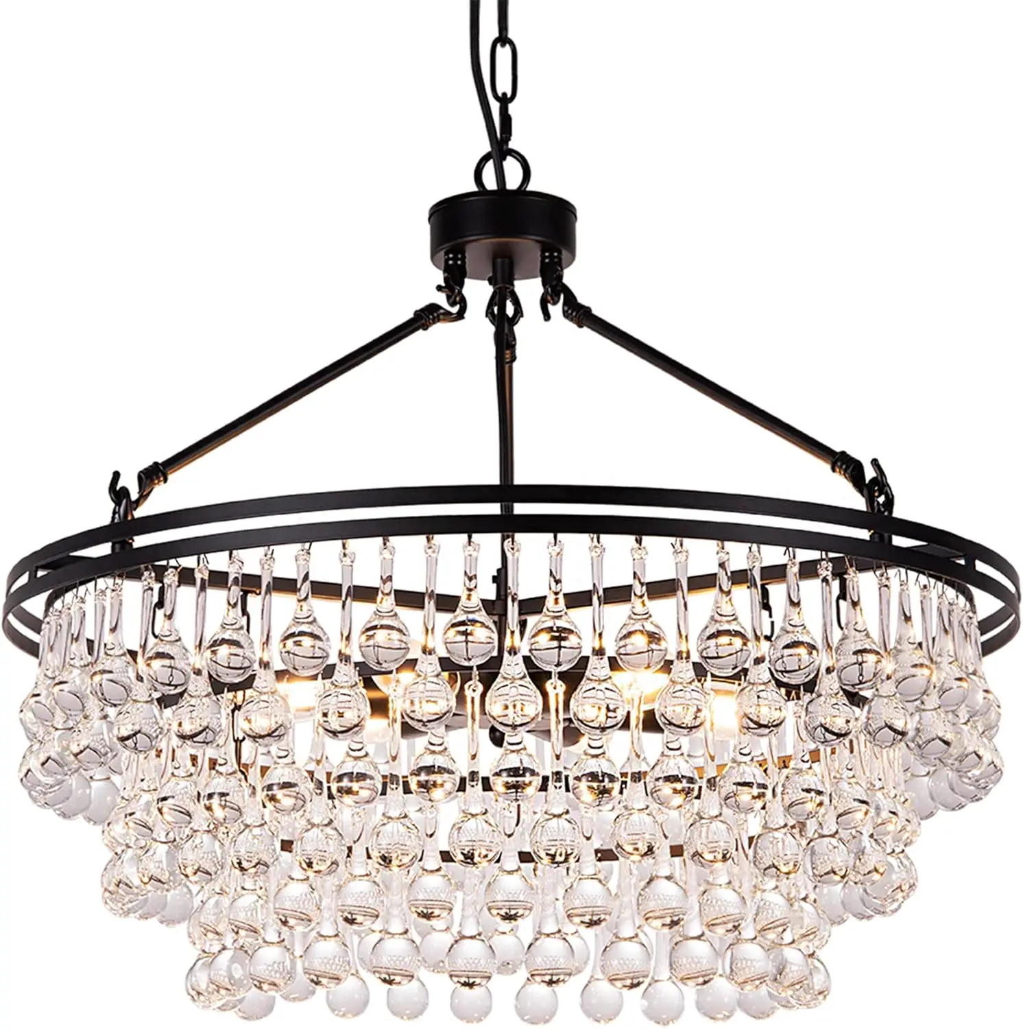 Tochic Black Crystal Chandelier 24 Inch, Modern Farmhouse Light Fixtures Ceiling Hanging Crystal Pendant Lighting For Dining