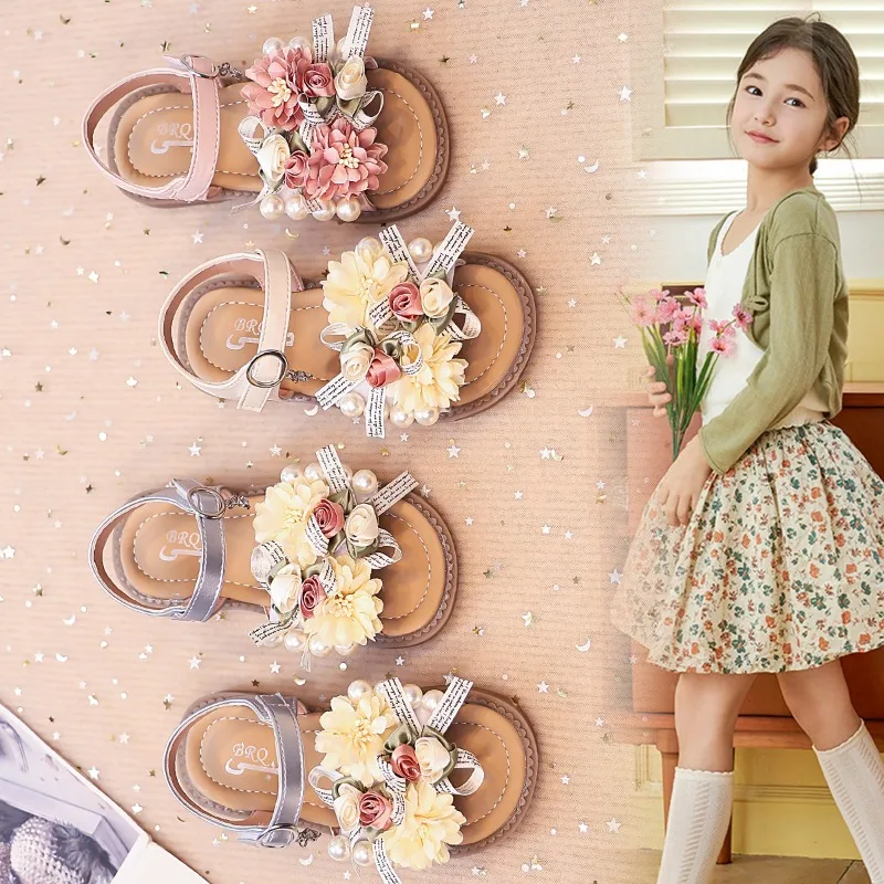

Girls' Fashion Sandals Pink Floral Open-Toe Beach Sandals Children's Aged 3-18 Beige Non-Slip Versatile Sandals Kids Toddlers