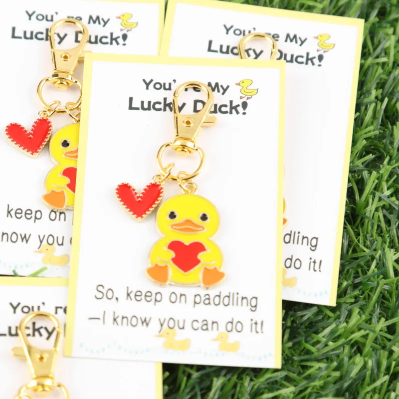 3/6pcs Cute duck with heart-shaped keychain set Belt“You are my lucky duck”Card Universal holiday gift Actively support gifts De