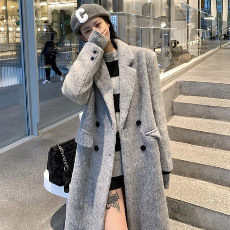 Blends Women Outwear Simple Thicken Winter Coats Loose Solid Office Lady Vintage Newly Leisure Chic All-match Kpop Trendy Street