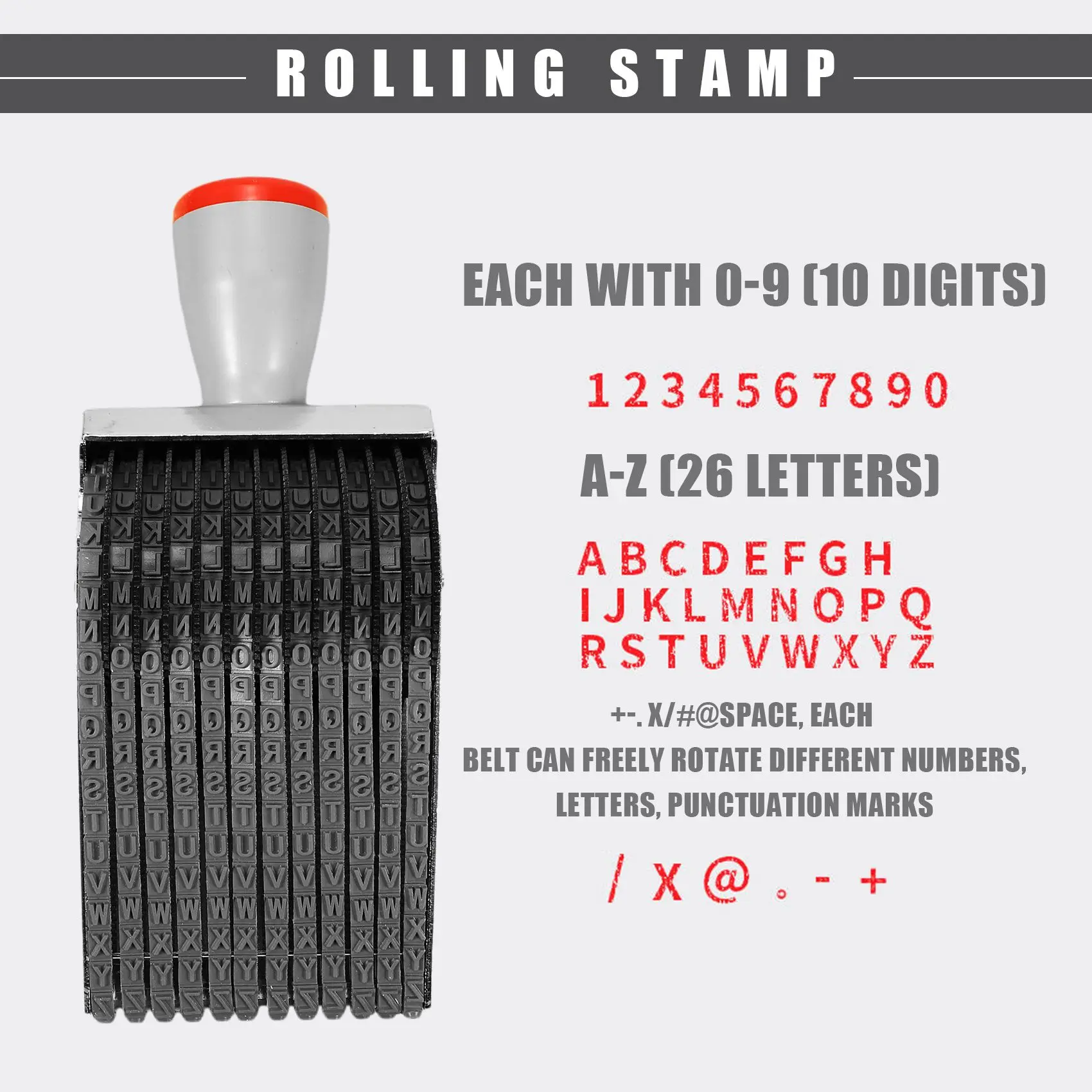 Multipurpose Rolling Rubber Stamp, 12 Dígitos Alfabeto, Inglês Letter Number, Grave, DIY Rolo Scrapbooking, Papelaria