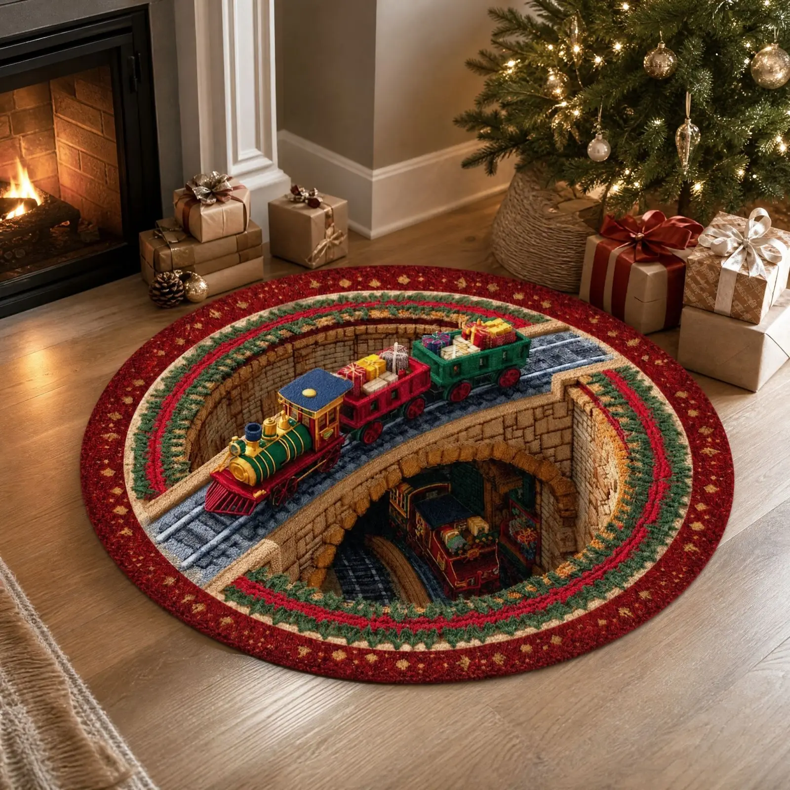 3D Christmas Tree Crystal Velvet Rug Xmas Visual Effect Floor Mat Holiday Atmosphere Carpet for Home Entrance Decor