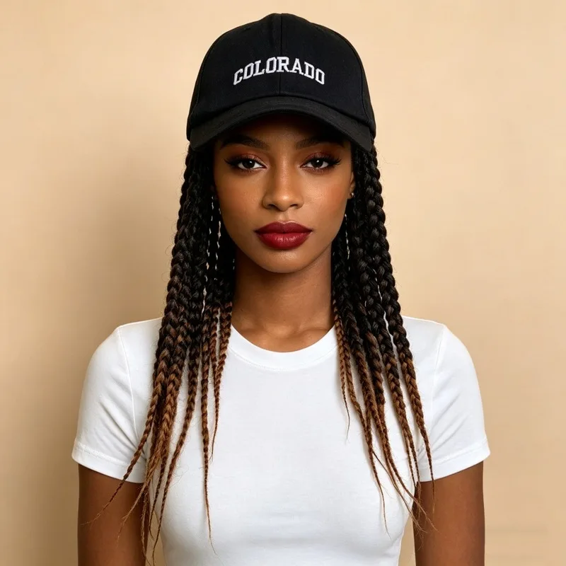 Personalized Fashionable Dreadlocks Hat Wig Outdoor Travel Party Simulated Black Brown Gradient Wig Synthetic Baseball Cap