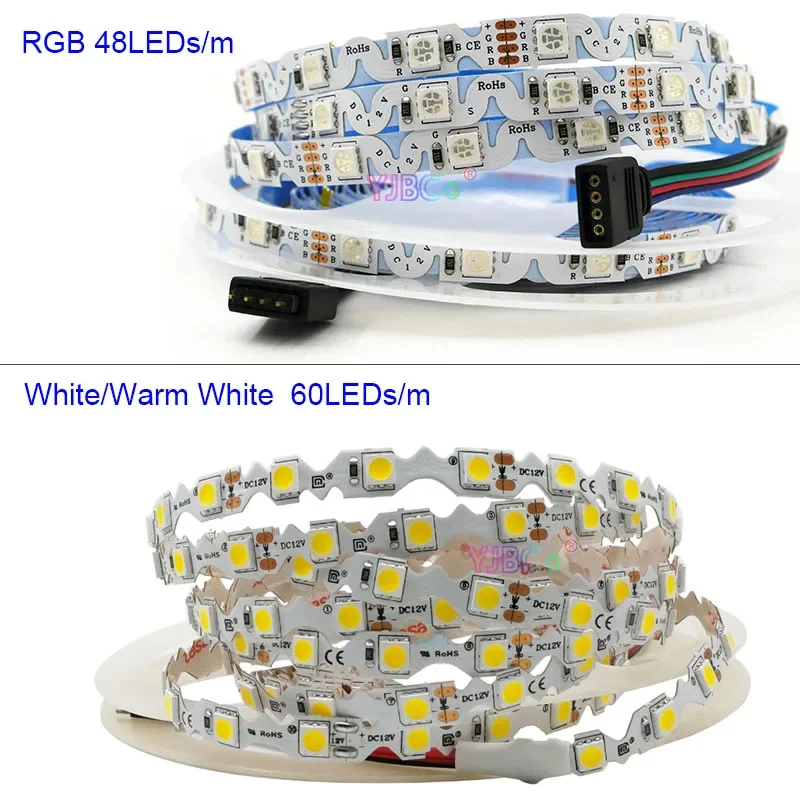 12V 48leds/m 60leds/m 5M S type bendable LED Strip Tape SMD 5050 RGB Light White/Warm White Flexible LED Bar Non waterproof IP20