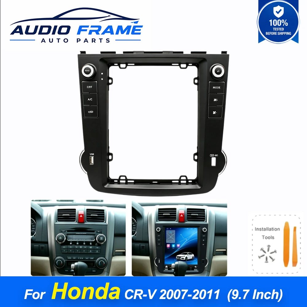 9.7 Inch Fascia Frame With Buttons Dashboard Trim Panel Kit For Honda CR-V 2007-2011 Android Car Stereo Radio Mount Adapter