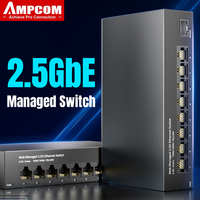 AMPCOM 2.5GbE Managed Switch UK Plug, 8 Port 2.5GBASE-T Network Switch 10G SFP+ Slot Uplink Web Management QOS VLAN LACP Fanless