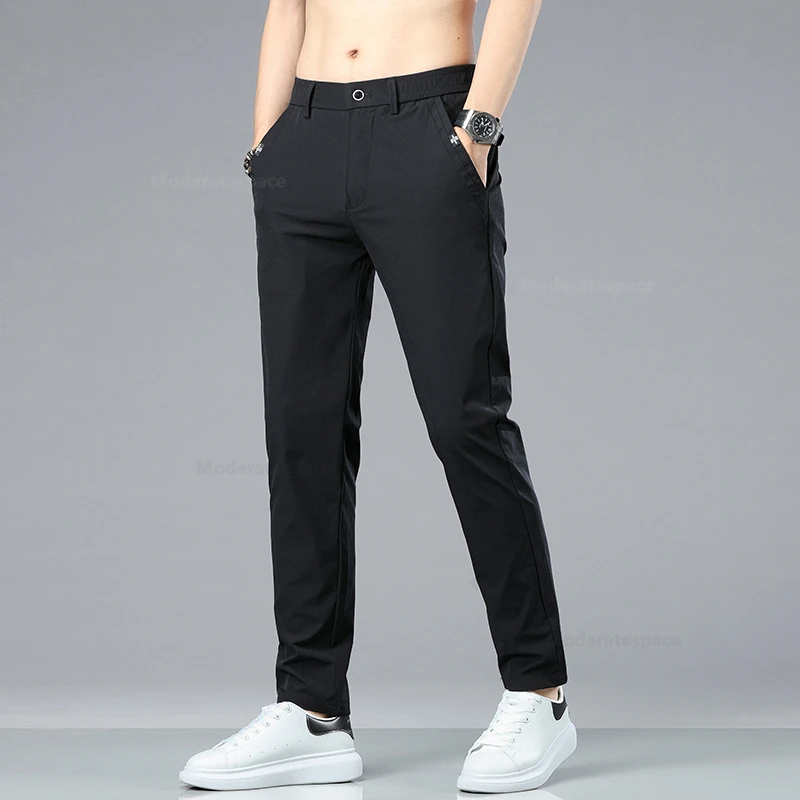 Summer New Stretch Casual Pants Men Thin Soft Fashion Business Elastic Korean Slim Male Clothes Trousers Gray Black Green