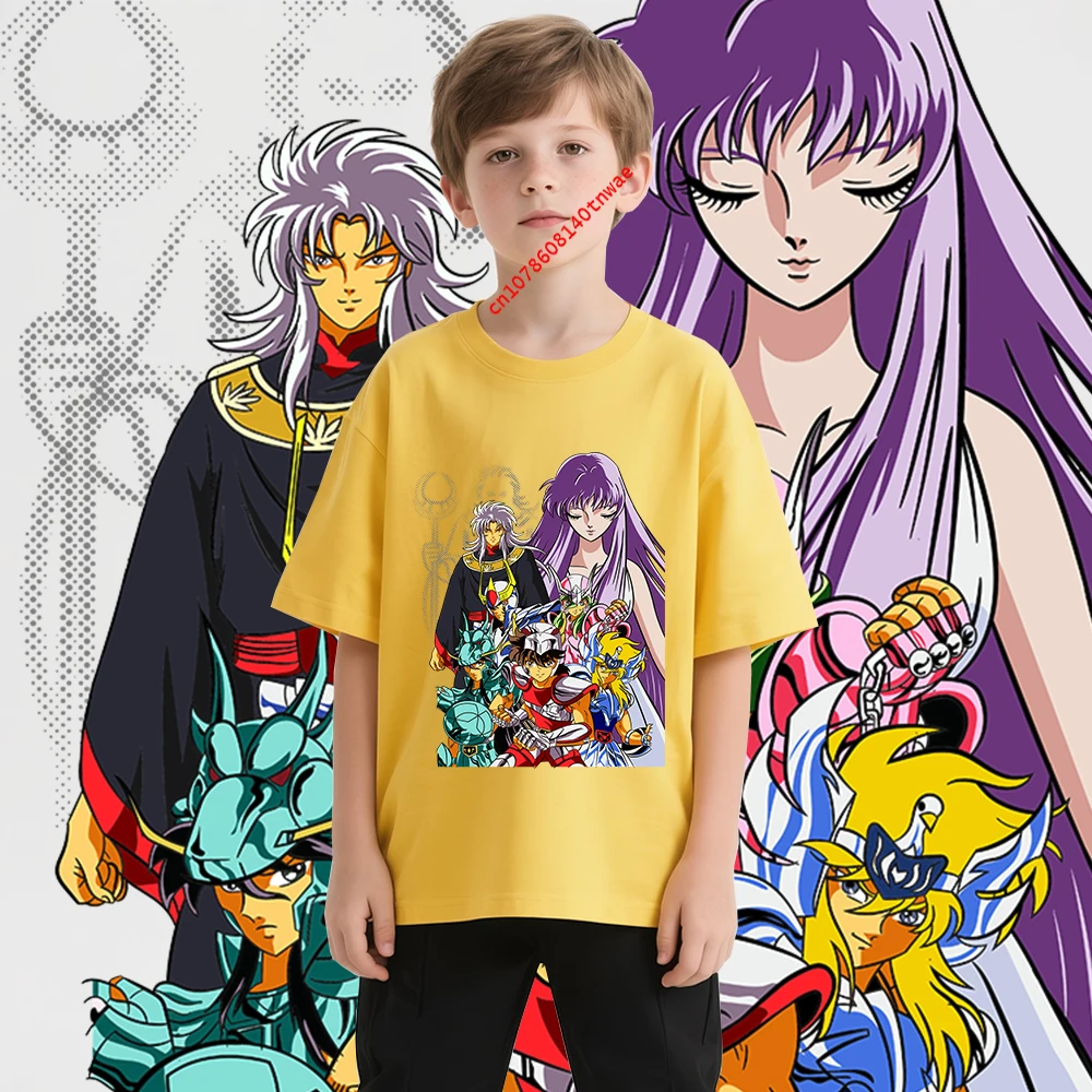 Saint Seiya Anime enfants t-shirt coton unisexe garçons filles à manches courtes t-shirt dessin animé graphique doux confortable enfants vêtements