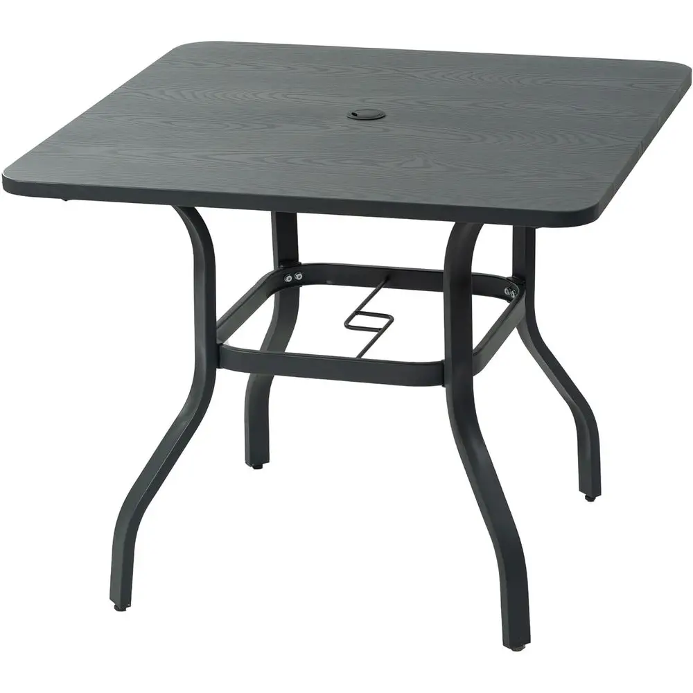 

Gray 35.4 Square Steel Patio Dining Table with Textured Wood-Grain Top and Umbrella Hole for Outdoor Use