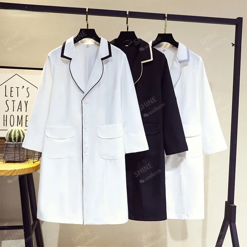 

women white beauty uniform with beautician dress salon Spa robe uniforms scrubs lab coat Spa pink robe experimental work clothes