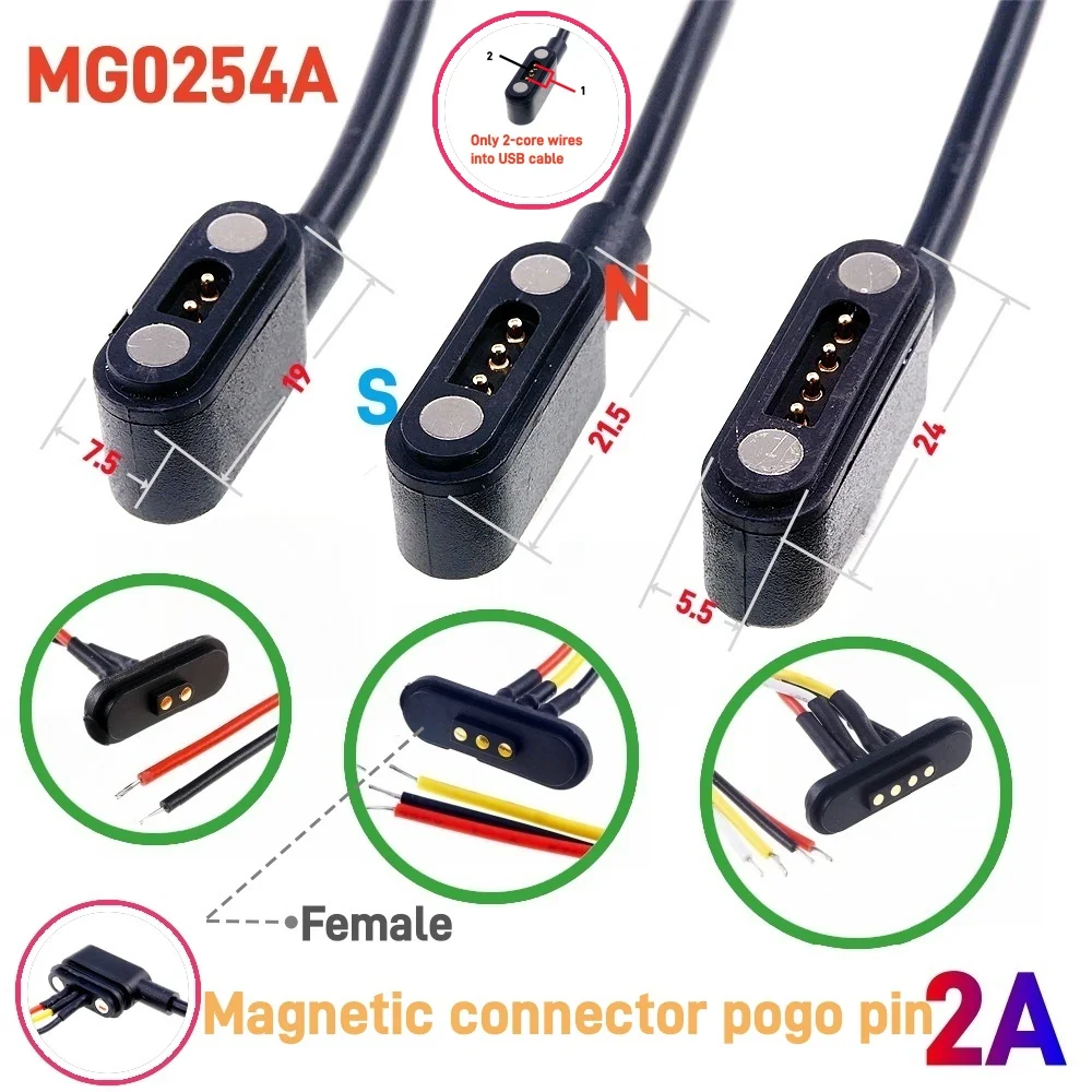 1/3/5/20Pairs 1A 2A Magnetic Pogo Pin Connector 2 3 4 Positions Spring Loaded 2.54 MM Male Female DC Power Socket Contact