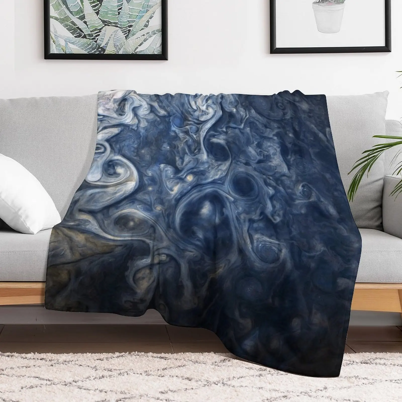 Swirling Blue Clouds of Planet Jupiter from Juno Cam Throw Blanket Quilt Heavy Shaggy Blankets