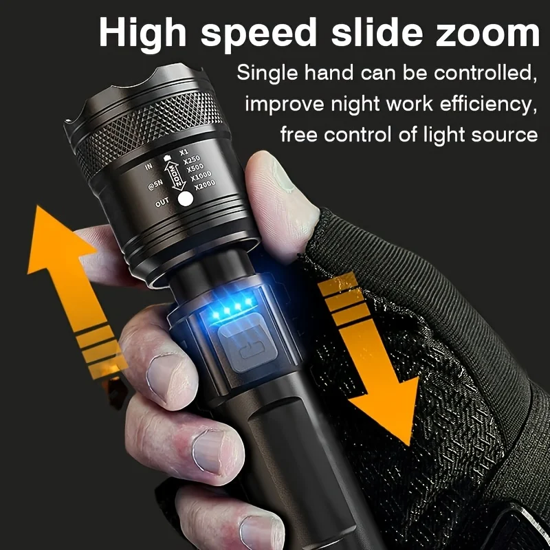 High Strong Power Led Flashlights 2000LM Tactical Torch with Display Light USB Charging Camping Fishing Emergency Zoom Lantern