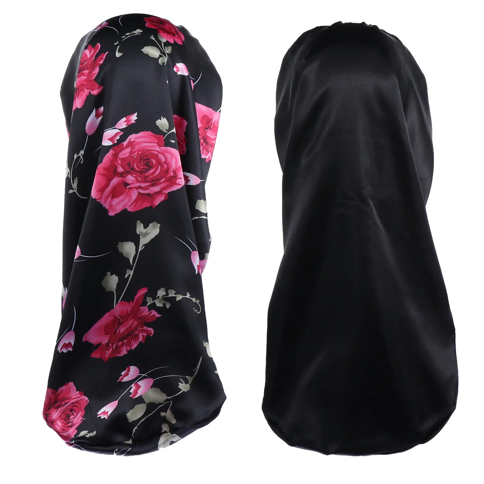 

2Pcs Satin Sleeping Cap Wide Brimmed Elastic Long Bonnet for Women Hair Protection Hat Comfortable Reusable Sleep Cap