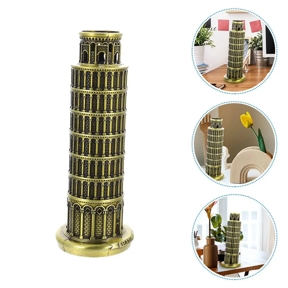 Leaning Tower of Pisa Alloy Sculpture Vintage Desktop Ornament Italy Building Decor Home Decoration Retro Architectural Statue