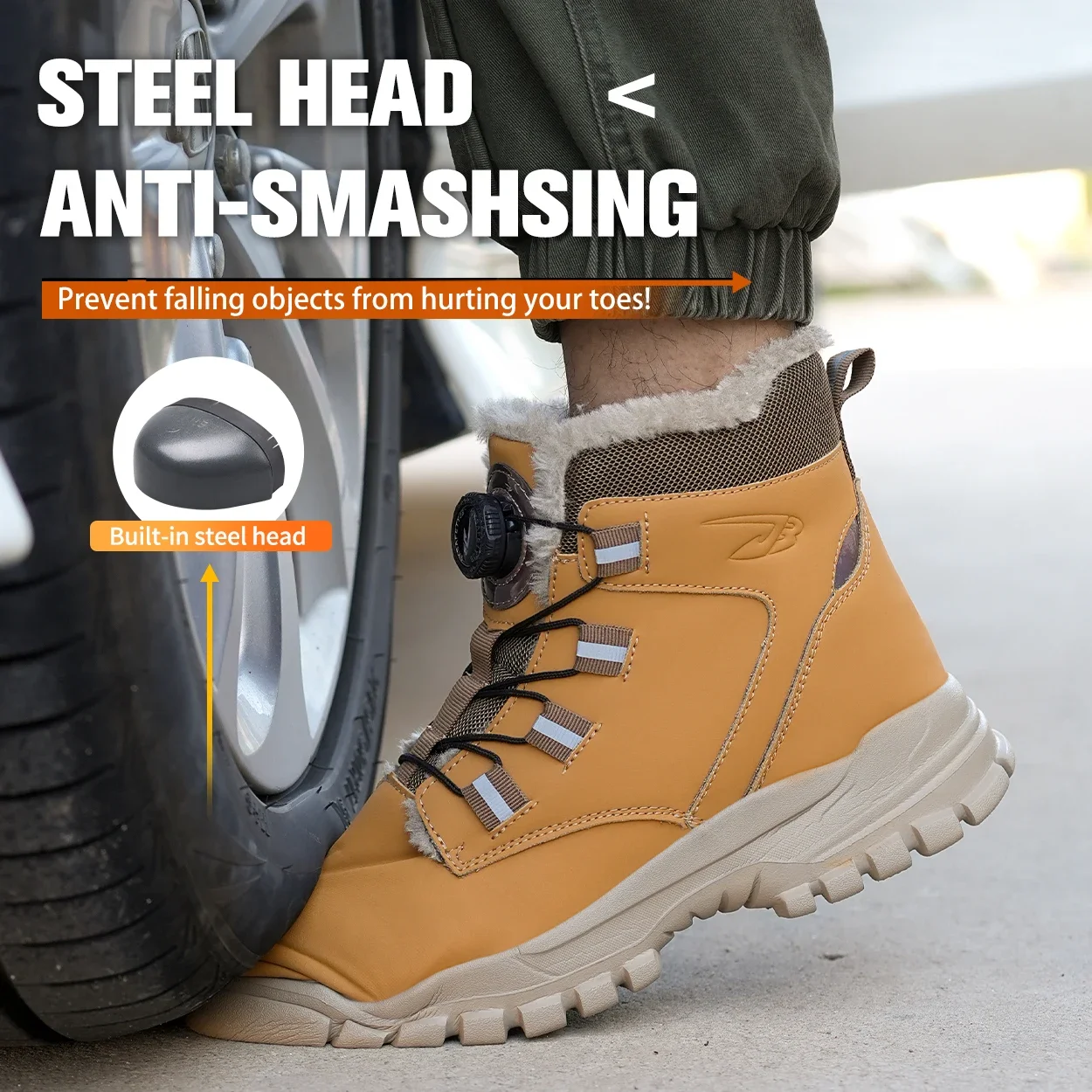 Winter Work Safety Boots Rotating Button Waterproof Protective Men Safety Shoes Footwear Men Steel Toe Work Shoes