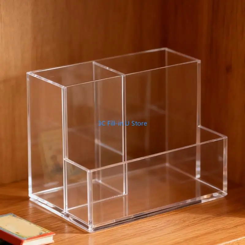 G8TA Clear Acrylic Pen Cup 3 Compartments Desktop Cosmetic Storage Box For Bathroom