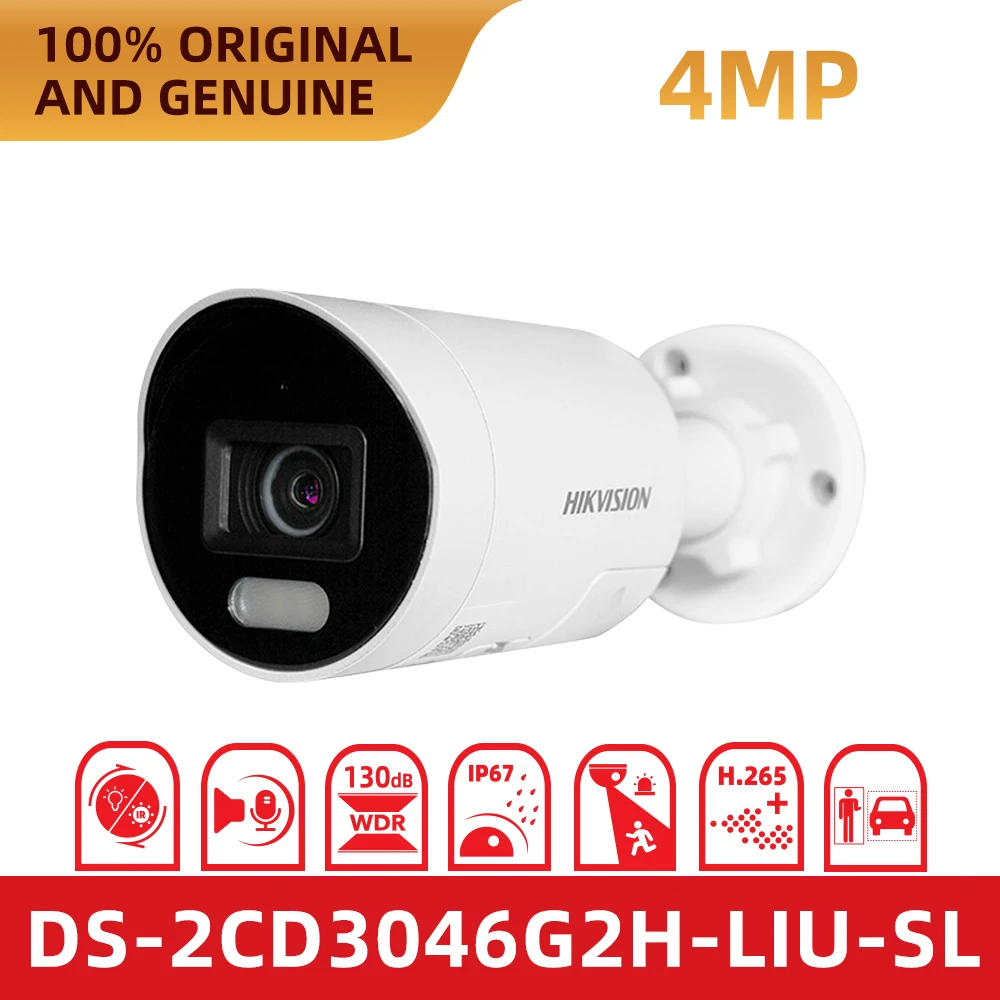 Hikvision DS-2CD3046G2H-LIU/SL 4MP PoE IP Camera with F1.0 Lens Two-Way Audio AcuSense Alarm Outdoor Waterproof Security Camera