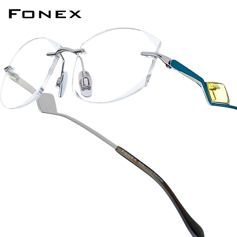 FONEX Titanium Glasses Frame Women Rimless 2025 Luxury Brand Designer Diamond Trim Eyeglasses Ultralight Frameless Eyewear 6121