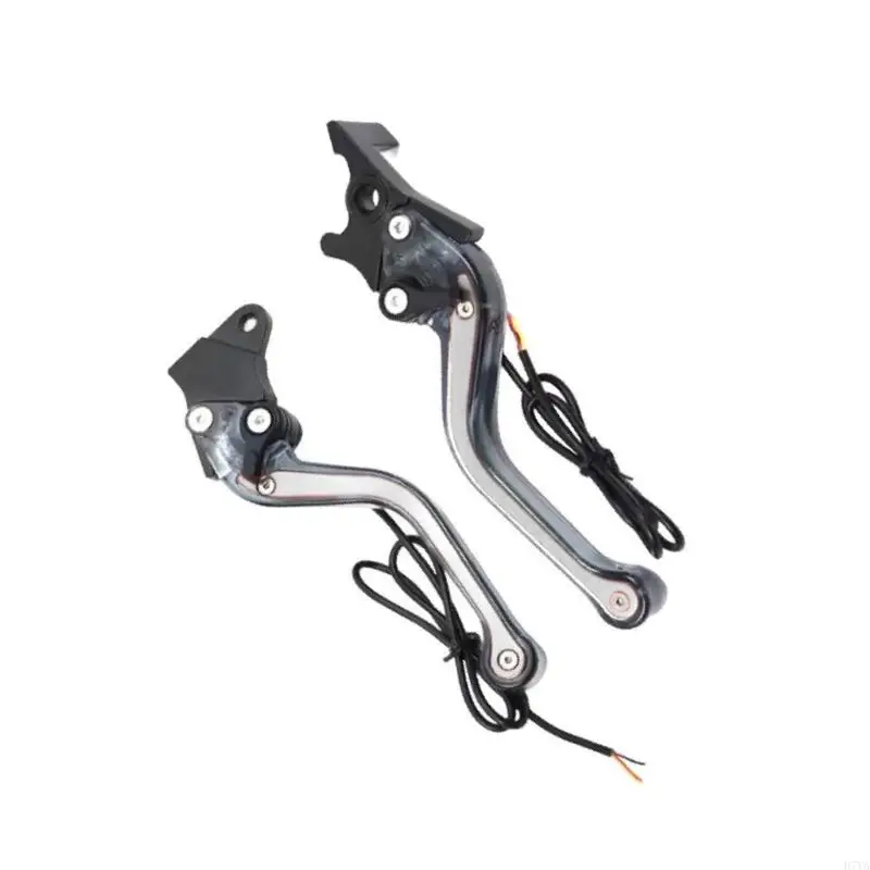 Motorcycle Brake Control Lever Pair with LED Light, 2-Piece Brake Lever Set with 6-Position Reach Adjuster for Use D7YA