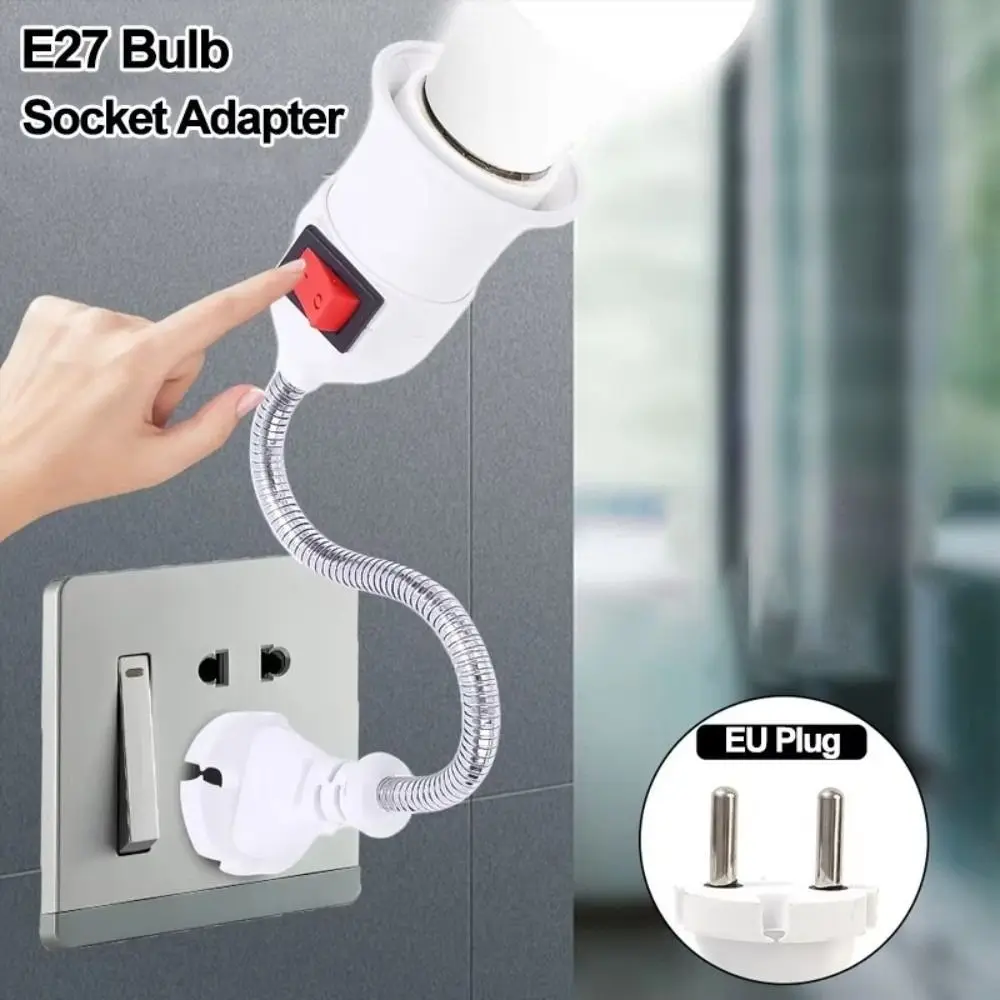 EU Plug E27 Lamp Base with Switch Plug Switch Energy Saving Lamp Bulb Holder Direct Plug Adjustable Flexible Bulb Adapter