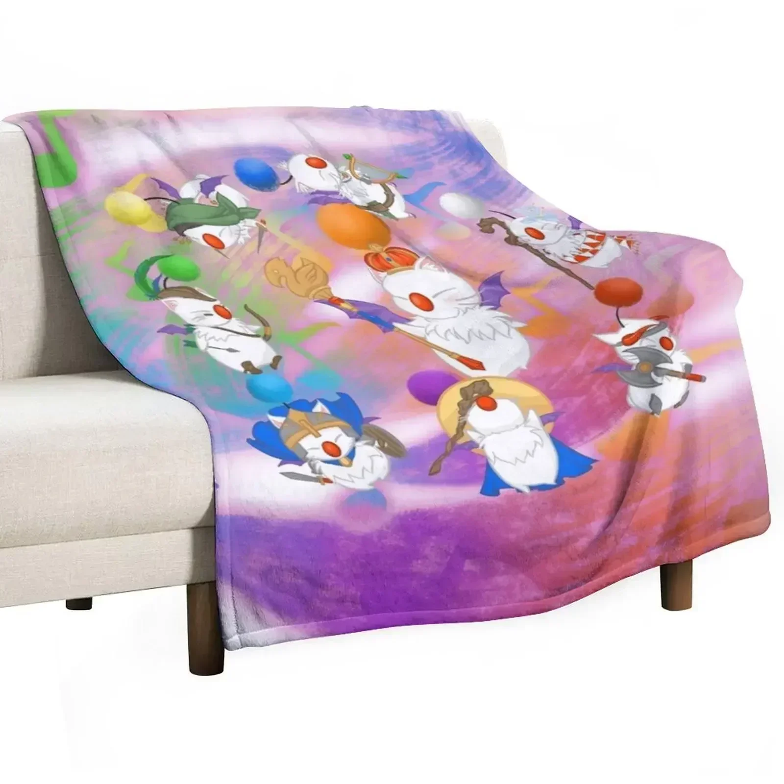 Thornmarch Extreme - Good King Moogle Mog XII from FF14 Original Art Throw Blanket Flannel Beach Thermal anime Large Blankets