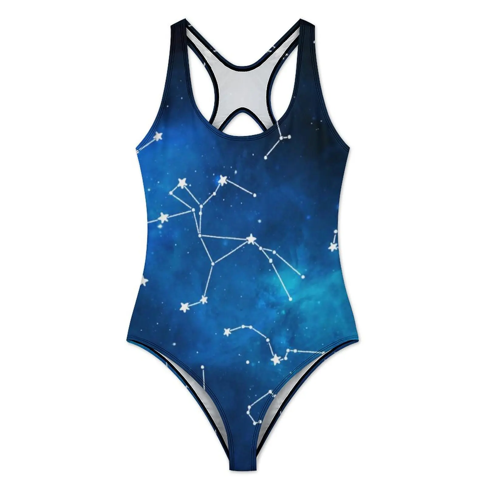 Blue Galaxy Swimsuit Sky Map Constellation Astronomy Swimwear One Piece Sport Design Swimsuits Hollow Out Bathing Suits Female