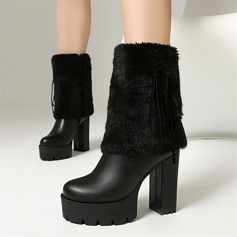 

YQBTDL 2025, милые модные женские зимние ботильоны на высоком каблуке, розовые, белые, с меховой кисточкой и галстуком-бабочкой, вечерние, свадебные, женская обувь в стиле Лолиты, новинка