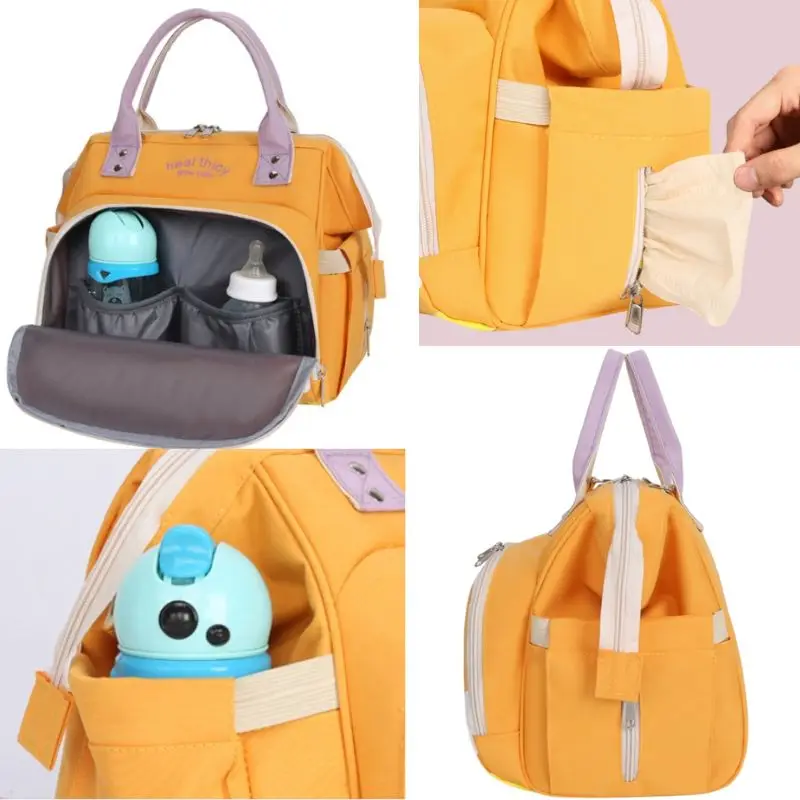 Saco de fraldas impermeável com almofada de mudança, Baby Essentials Travel Tote, Mochila multifuncional, Stroller Straps, Chupeta Case