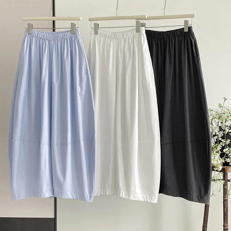 EAEOVNI Casualหลวมสีทึบกางเกงยาวผู้หญิงสูงเอวสีทึบกางเกงขากว้างแฟชั่น 2025 เสื้อผ้าใหม่ฤดูร้อน