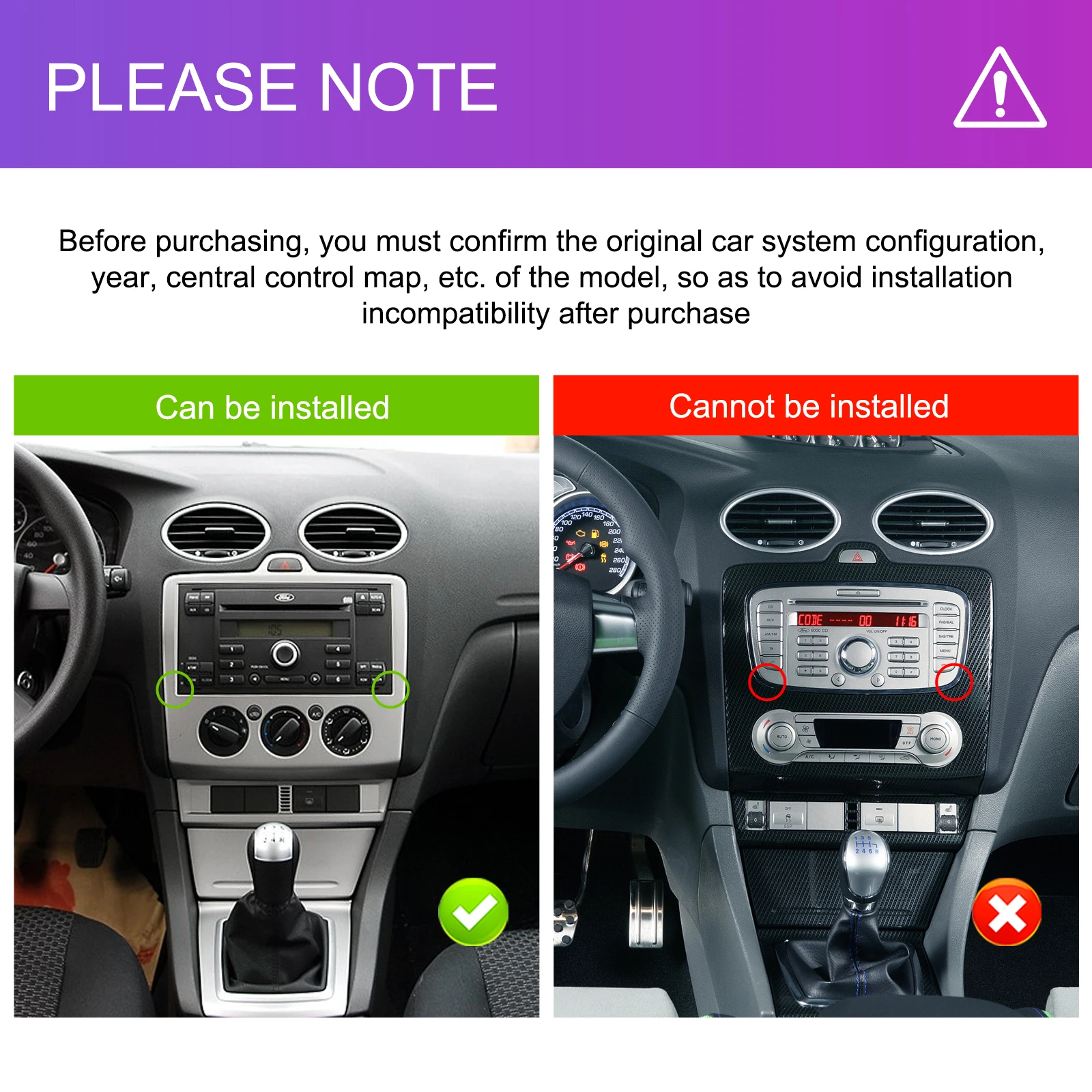Podofo 7'' Kabelloses Carplay Android Auto Radio für Transit Fiesta Focus Galaxy Mondeo Fusion Autoradio GPS-Navigation BT FM/RDS 2din Auto-Intelligentes System Plug&Play Head Unit SWC