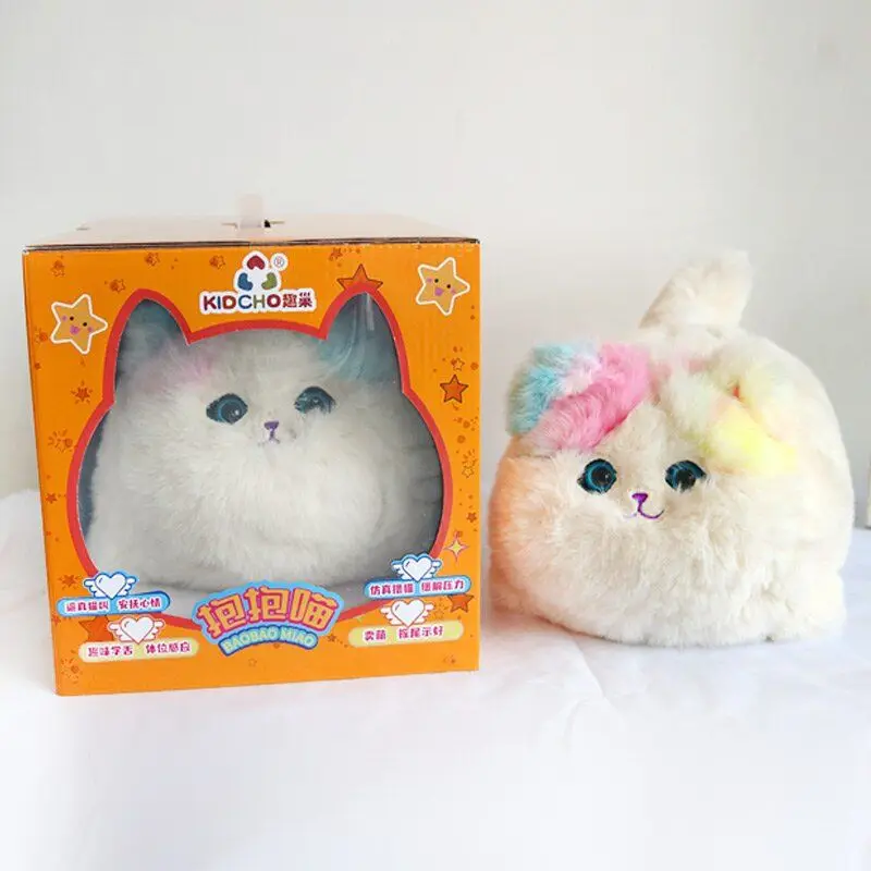 Knuffels Kat Robot Interactief Knuffelig Huisdier Realistisch Elektrisch Gevuld Pluizige Kat met Staart Kwispelende Blaffen Cadeau voor Meisjes Jongens