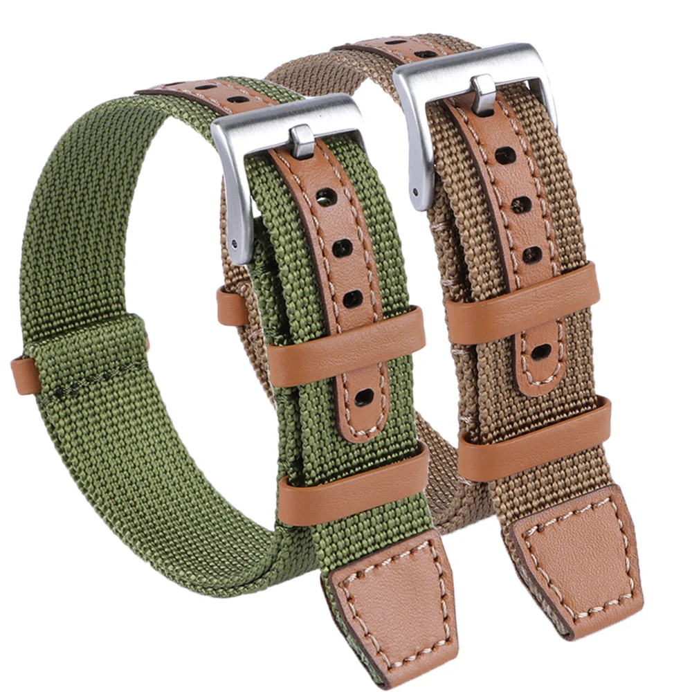 20mm 22mm Fashion Nylon Patch Leather Watch Band Nylon Canvas Watch Braided Strap Soft  Bracelet for Hamilton Khaki Field