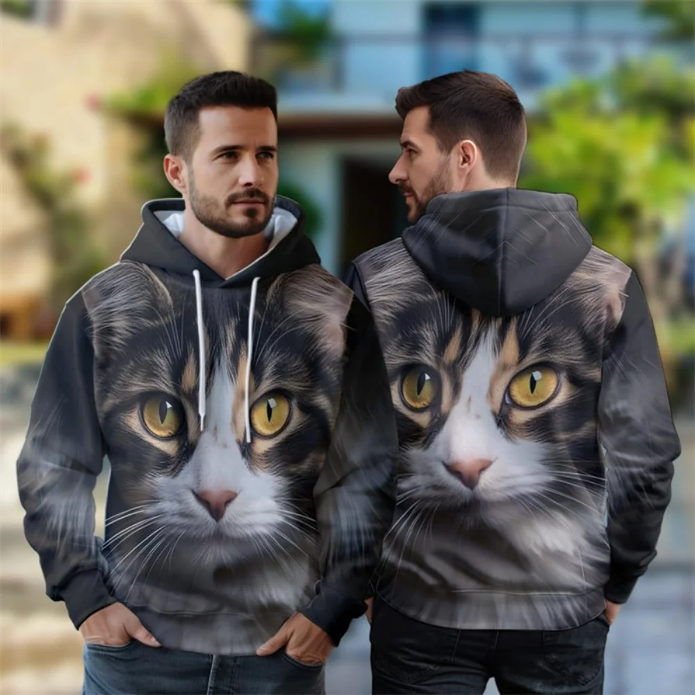 

Hoodies for Man Cute Animal Cat Dog Face Graphic Long Sleeve Sweatshirts Pullover Top Fashion Harajuku Streetwear Men's Clothing