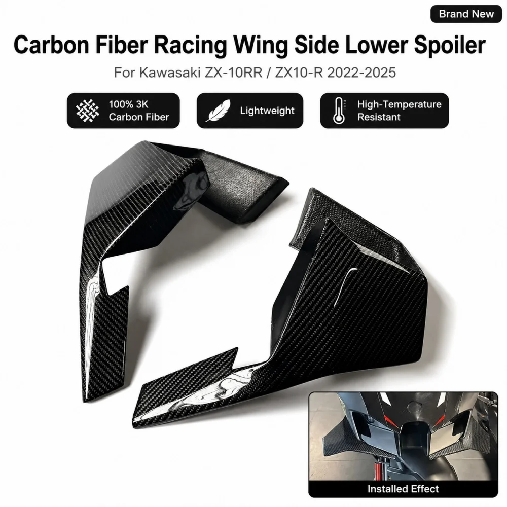 For Kawasaki ZX-10RR ZX10-R 2022-2024 2025 100% carbon fiber motorcycle aerodynamic fixed wing racing wing side lower spoiler