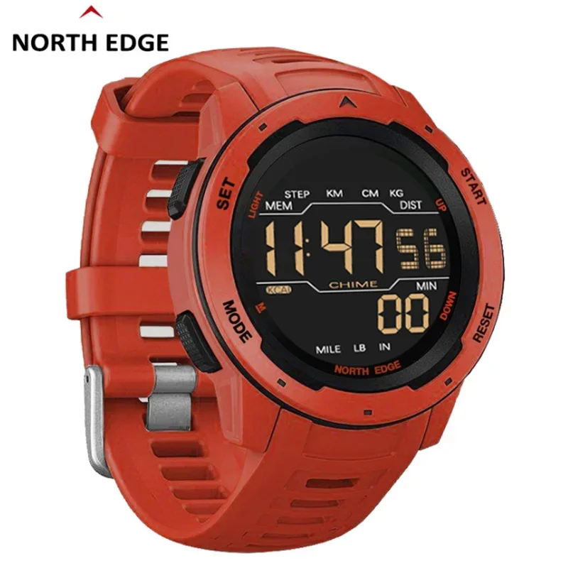 NORTH EDGE Mars Men Military Digital Sport Watch 50M Waterproof Wristwatch Pedometer Calorie Stopwatch Hourly Alarm