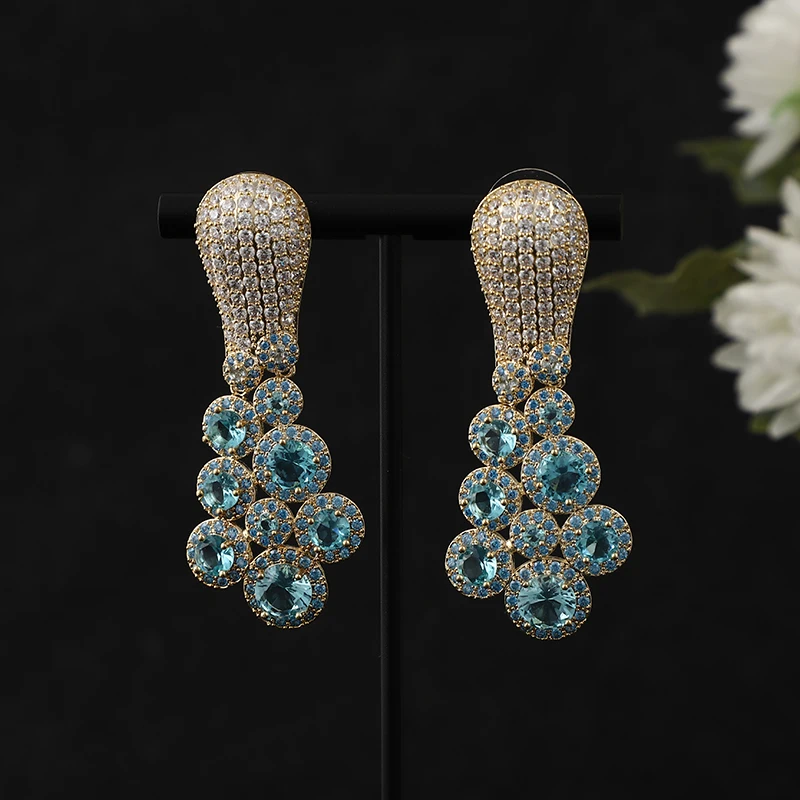 Luxury Fashion Spoon Sphere Flower Earrings For Women Wedding Party Cubic Zircon Dubai Bridal Earring Boucle d'oreille A0193